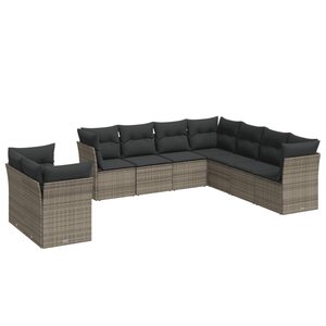 vidaXL Salon de jardin 9 Pièces avec coussins gris résine tressée