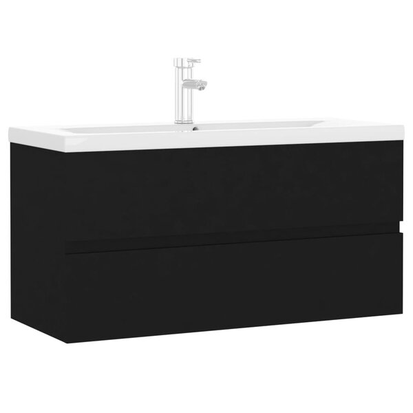 vidaXL Armoire d'évier avec lavabo intégré noir bois d'ingénierie