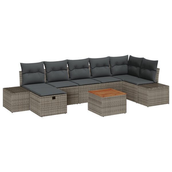 vidaXL Ensemble de canapé de jardin 8 pièces avec coussins gris poly rotin