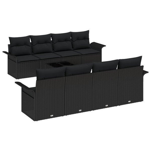 vidaXL Ensemble de canapé de jardin 9 pièces avec coussins noirs en poly rotin