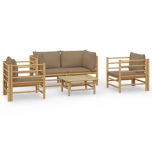 vidaXL Salon de jardin 5 Pièces avec coussins taupe bambou