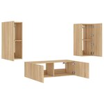 vidaXL Meuble TV muraux 3 Pièces avec lumières LED chêne sonoma