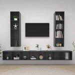 vidaXL Meubles TV muraux 4 Pièces Gris brillant Bois d'ingénierie