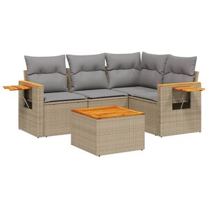 vidaXL Salon de jardin avec coussins 5 Pièces beige résine tressée