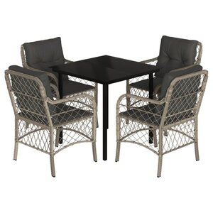 vidaXL Ensemble à manger de jardin et coussins 5 Pièces gris clair rotin