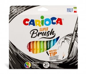 Carioca Super Brush Pack de 20 marqueurs - Pointe pinceau douce et flexible - Encre lavable - Couleurs super vives - Parfait pour la calligraphie et le lettrage - Différentes couleurs