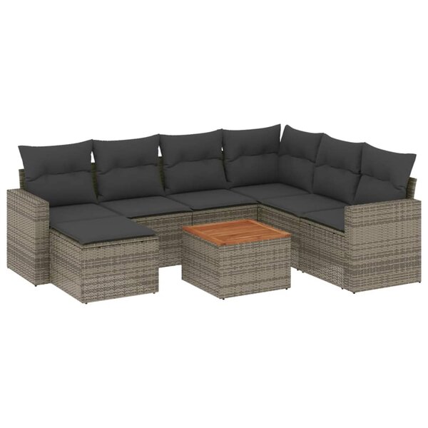 vidaXL Salon de jardin 8 Pièces avec coussins gris résine tressée
