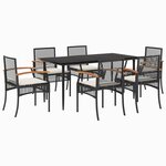 vidaXL Ensemble à manger de jardin coussins 7Pièces Noir Résine tressée
