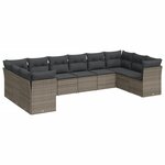 vidaXL Salon de jardin avec coussins 10 Pièces gris résine tressée