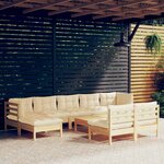 vidaXL Salon de jardin 10 Pièces avec coussins crème Bois de pin