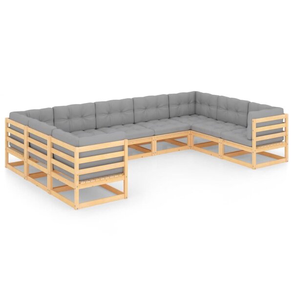 vidaXL Salon de jardin 9 Pièces avec coussins Bois de pin massif
