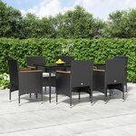 vidaXL Ensemble à manger de jardin avec coussins 7 Pièces Noir