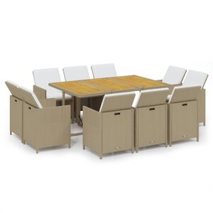 vidaXL Ensemble à dîner de jardin coussins 11 Pièces Résine tressée Beige