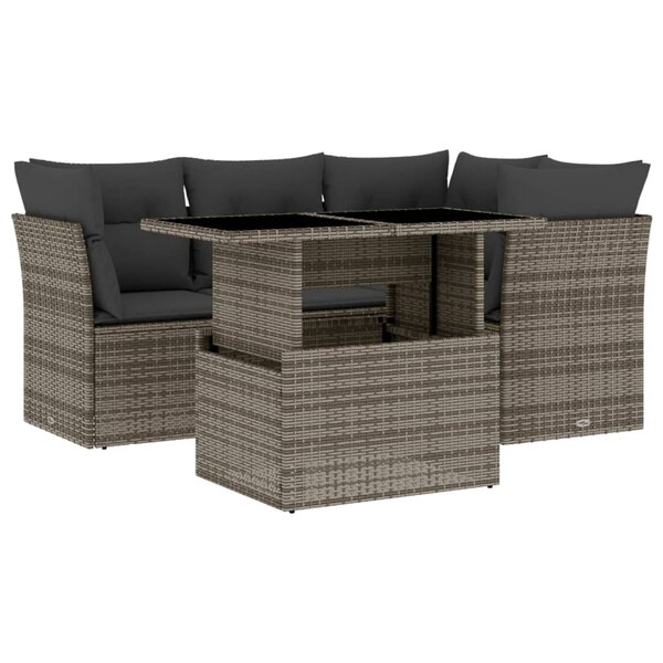 vidaXL Salon de jardin 5 Pièces avec coussins gris résine tressée