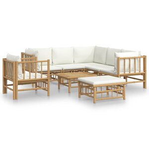 vidaXL Salon de jardin 8 Pièces avec coussins blanc crème bambou