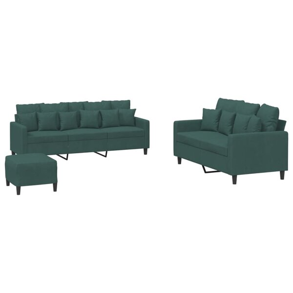vidaXL Ensemble de canapés 3 Pièces avec coussins Vert foncé Velours