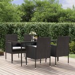 vidaXL Ensemble à manger de jardin coussins 5Pièces Noir Résine tressée