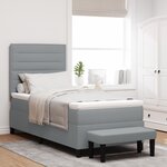 vidaXL Lit avec sommier avec matelas et banc gris clair 90x200 cm tissu