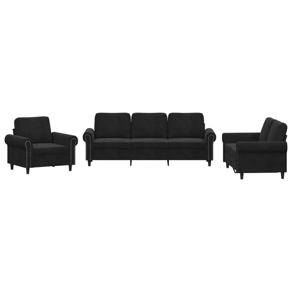vidaXL Ensemble de canapés 3 Pièces avec coussins Noir Velours