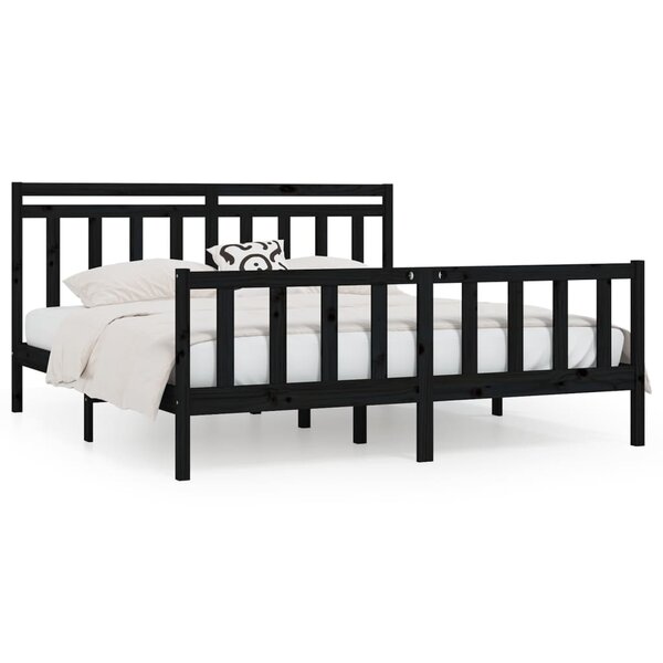 vidaXL Cadre de lit Noir Bois de pin massif 200x200 cm