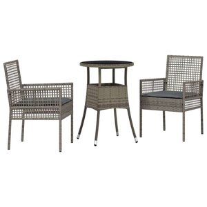 vidaXL Ensemble de salle à manger pour jardin 3 Pièces Gris Poly rotin
