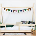 Lit Tipi enfant avec barrière bois massif blanc 80 x 160 cm