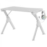 Table de jeu Mars Gaming MGDW - Stabilité imbattable - Acier et fibre de carbone - Gestion des câbles - Porte-casques et boissons - Couleur blanche