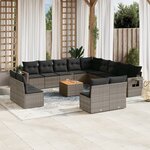 vidaXL Salon de jardin avec coussins 14 Pièces gris résine tressée