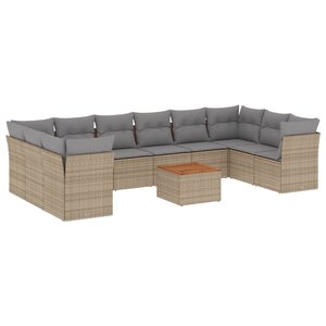 vidaXL Salon de jardin 11 Pièces avec coussins beige résine tressée