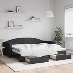 vidaXL Lit de jour avec gigogne et tiroirs sans matelas noir 90x200 cm