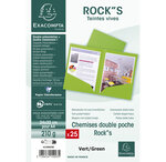 Paquet De 25 Chemises Double Poche Rock''s 210 - Double A4 Ou A3 - 24x32cm - Vert - X 10 - Exacompta