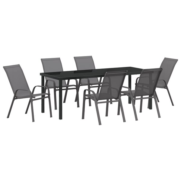 Ensemble de repas de jardin vidaXL 7 pièces gris textilène et acier