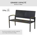 Banc de jardin 2 places style cosy chic résine tressée 4 fils imitation rotin noir