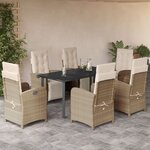 vidaXL Ensemble à manger de jardin et coussins 7 Pièces beige poly rotin