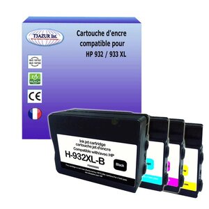 4 Cartouches compatibles avec HP OfficeJet 6100 ePrinter H611a, 6600 remplace HP 932XL, HP 933XL  (Noire+Couleur)- T3AZUR