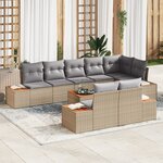 vidaXL Canapé de jardin 9 pièces avec coussins Beige Poly rotin Acacia