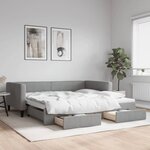vidaXL Lit de jour avec gigogne et tiroirs gris clair 100x200 cm tissu
