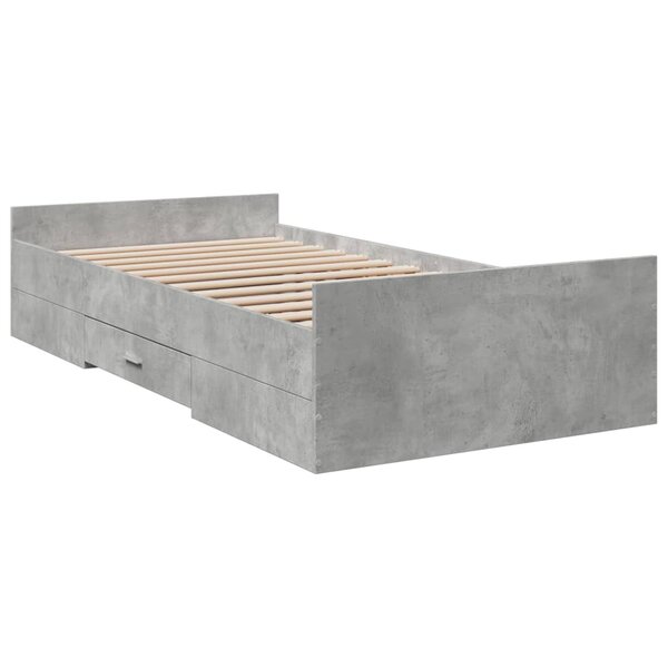 vidaXL Cadre de lit et tiroirs gris béton 100x200 cm bois d'ingénierie