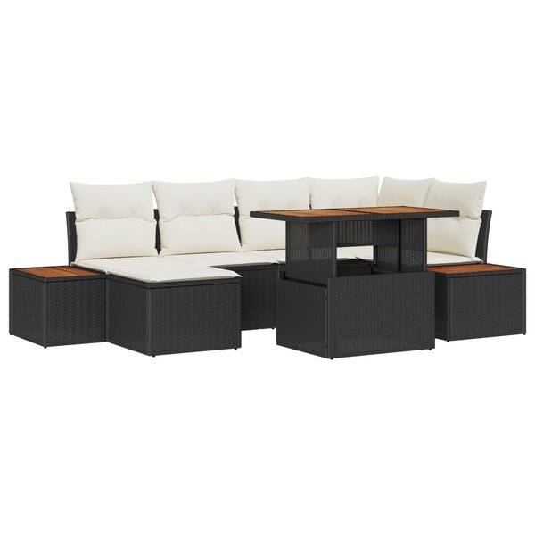 vidaXL Ensemble de salle à manger de jardin 7 pièces avec coussins en poly rotin noir et acacia