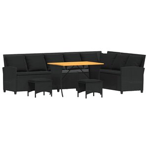 vidaXL Salon de jardin 4 Pièces avec coussins forme L noir résine tressée