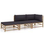 vidaXL Salon de jardin 3 Pièces avec coussins gris foncé bambou