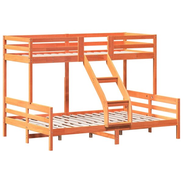 vidaXL Lit superposé 80x200/140x200 cm cire marron bois de pin massif