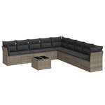 vidaXL Salon de jardin avec coussins 10 Pièces gris résine tressée
