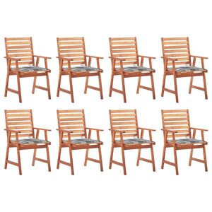 vidaXL Chaises à dîner d'extérieur 8 Pièces avec coussins Acacia massif