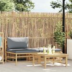 vidaXL Salon de jardin 3 Pièces avec coussins gris foncé Bambou