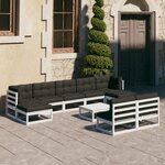 vidaXL Salon de jardin 10 Pièces avec coussins Blanc Bois de pin massif