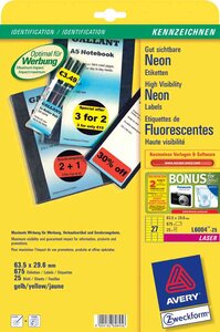 Paquet de 675 étiquettes, 63,5 x 29,6 mm, jaune fluo avery zweckform