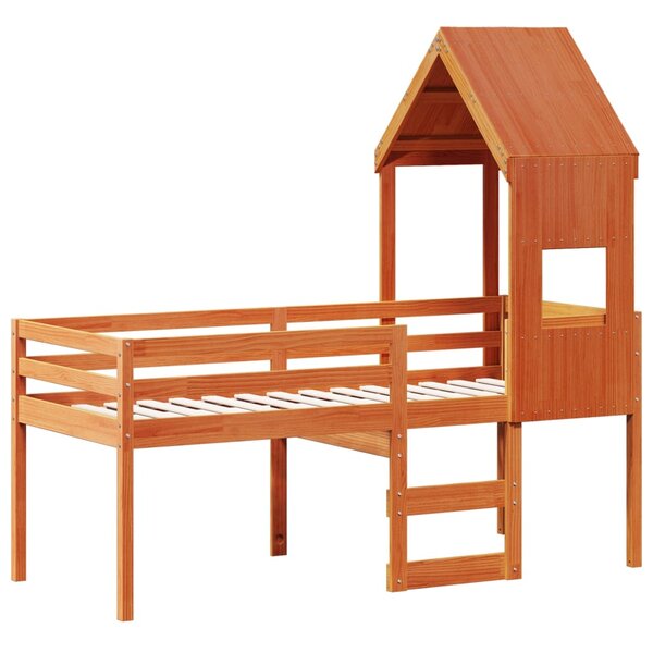 vidaXL Lit haut avec toit cire marron 90x190 cm bois de pin massif