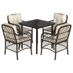 vidaXL Ensemble à manger de jardin 5 Pièces et coussins marron poly rotin