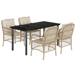 vidaXL Ensemble à manger de jardin avec coussins 5Pièces Beige poly rotin